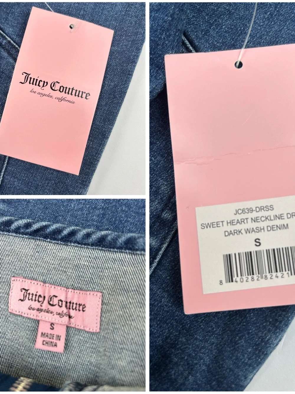 Juicy Couture Denim Dress S Blue Sweetheart Zip Front Bodycon Rhinestone NEW - Picture 9 of 9